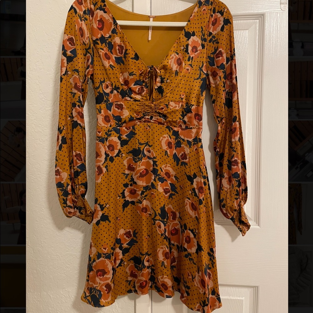 Free People floral polka dot satin dress